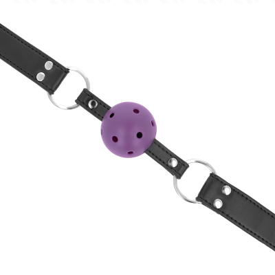 KINK - BOLA RESPIRÃVEL 4 CM MORDAÇA COM REBITE DUPLO ROXO 62,5 x 2,5 CM AJUSTÁVEL 42-58 CM - D-240853 - Dona Pimenta