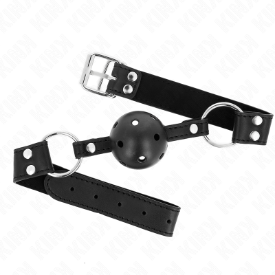 KINK - BOLA RESPIRÃVEL 4 CM MORDAÇA COM REBITE DUPLO MODELO 1 PRETO 62,5 x 2,5 CM AJUSTÁVEL 42-58 CM - D-240856 - Dona Pimenta