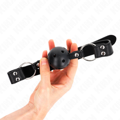 KINK - BOLA RESPIRÃVEL 4 CM MORDAÇA COM REBITE DUPLO MODELO 1 PRETO 62,5 x 2,5 CM AJUSTÁVEL 42-58 CM - D-240856 - Dona Pimenta