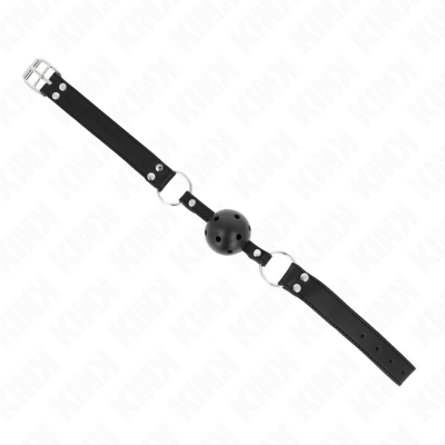 KINK - BOLA RESPIRÃVEL 4 CM MORDAÇA COM REBITE DUPLO MODELO 1 PRETO 62,5 x 2,5 CM AJUSTÁVEL 42-58 CM - D-240856 - Dona Pimenta