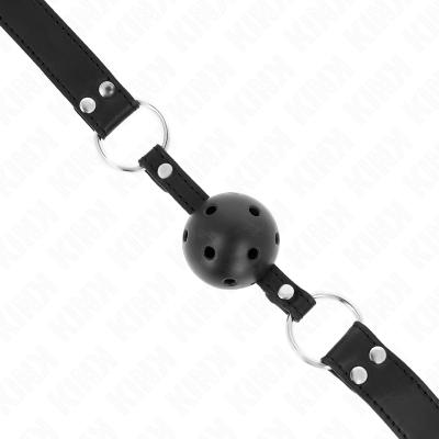 KINK - BOLA RESPIRÃVEL 4 CM MORDAÇA COM REBITE DUPLO MODELO 1 PRETO 62,5 x 2,5 CM AJUSTÁVEL 42-58 CM - D-240856 - Dona Pimenta