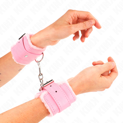 KINK - PULSO FORRO DE PELE ROSA COM CINTO ROSA AJUSTÁVEL 17-29 CM X 6 CM - D-241027 - Dona Pimenta