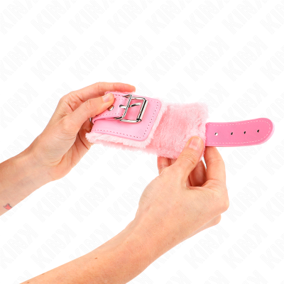 KINK - PULSO FORRO DE PELE ROSA COM CINTO ROSA AJUSTÁVEL 17-29 CM X 6 CM - D-241027 - Dona Pimenta