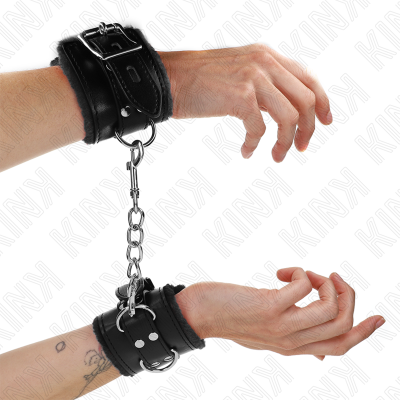 KINK - PULSO FORRO DE PELE PRETO COM CINTO PRETO AJUSTÁVEL 17-29 CM X 6 CM - D-241029 - Dona Pimenta