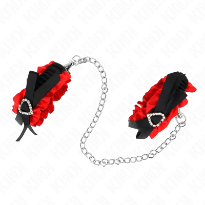 KINK - RETENÇÕES DE PUNHO ELÁSTICAS DE RENDA DETALHES DE CORAÇÃO VERMELHO AJUSTÁVEIS 22-35 CM - D-241090 - Dona Pimenta