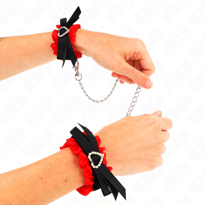 KINK - RETENÇÕES DE PUNHO ELÁSTICAS DE RENDA DETALHES DE CORAÇÃO VERMELHO AJUSTÁVEIS 22-35 CM - D-241090 - Dona Pimenta