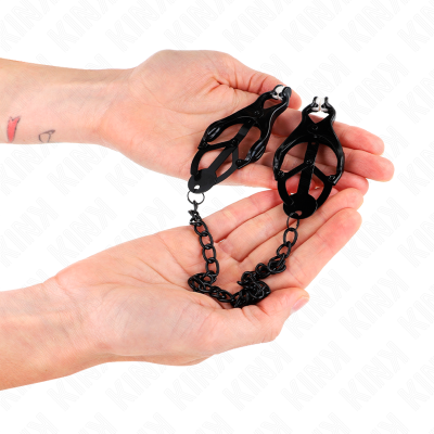KINK - PINÇAS DE TREVO JAPONÃS COM CORRENTE PRETA 30 CM - D-240975 - Dona Pimenta