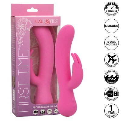 CALEXOTICS - FIRST TIME VIBRADOR COELHO RECARREGÁVEL ROSA - D-241412 - Dona Pimenta