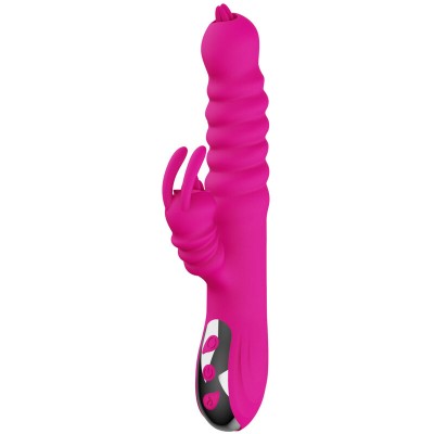 ARMONY - VIBRADOR MULTIFUNCIONAL DE LÍNGUA DUPLA DE COELHO FÚCSIA EFEITO DE CALOR - D-238187 - Dona Pimenta