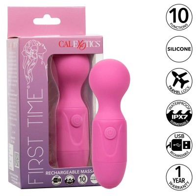 CALEXOTICS - FIRST TIME MASSAGEADOR RECARREGÁVEL 10 VIBRAÇÕES ROSA - D-241411 - Dona Pimenta