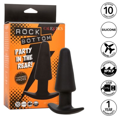 CALEXOTICS - ROCK BOTTOM PLUG ANAL CÚNICO 10 VIBRAÇÕES SILICONE PRETO - D-241434 - Dona Pimenta