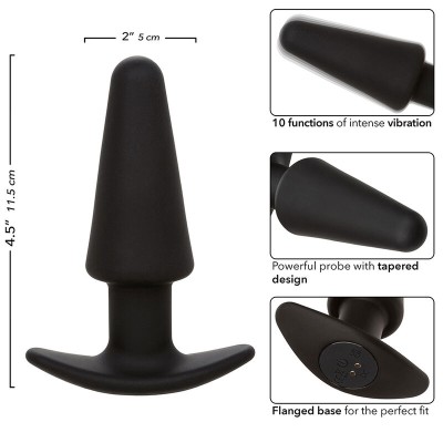 CALEXOTICS - ROCK BOTTOM PLUG ANAL CÚNICO 10 VIBRAÇÕES SILICONE PRETO - D-241434 - Dona Pimenta