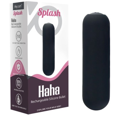 ARMONY - SPLASH HAHA VIBRADOR BALA SILICONE 10 VIBRAÇÕES 75 X 19 CM PRETO - D-241138 - Dona Pimenta