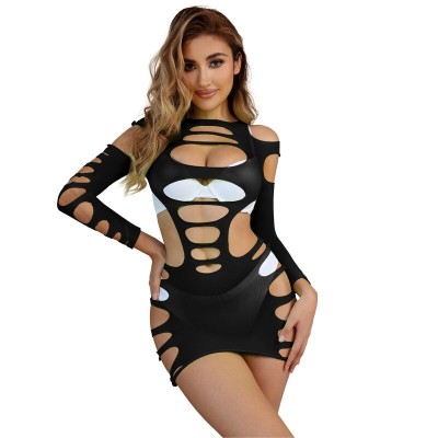 SUBBLIME - 952266 BODYSTOCKING MANGA LONGA COM REDE ELSTICA PRETO TAMANHO ÚNICO - D-241375 - Dona Pimenta
