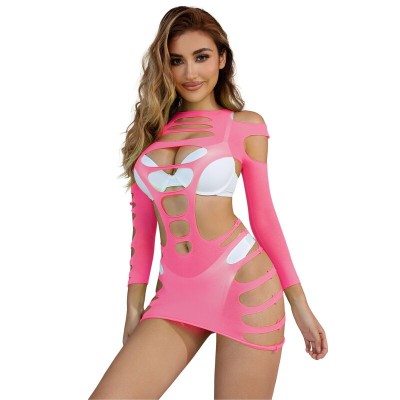 SUBBLIME - 952273 BODYSTOCKING MANGA LONGA COM REDE ELSTICA ROSA TAMANHO ÚNICO - D-241376 - Dona Pimenta