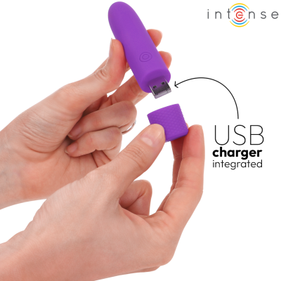 INTENSE - SYMONE  USB RECARREGÁVEL VIBRATÓRIA BULLET 8 VIBRAÇÕES ROXO 10 X 2,2 CM - D-241916 - Dona Pimenta