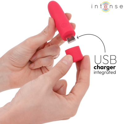 INTENSE - SYMONE USB RECARREGÁVEL VIBRATÓRIA BULLET 8 VIBRAÇÕES VERMELHO 10 X 2,2 CM - D-241918 - Dona Pimenta