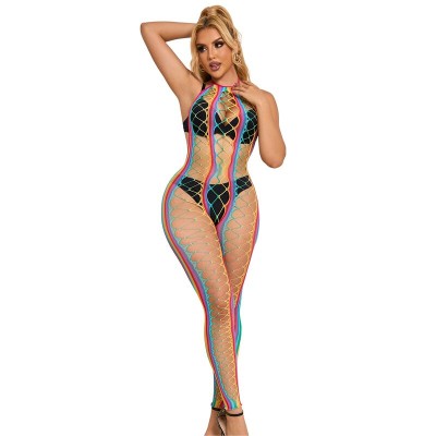 SUBBLIME - 952358 RAINBOW HALTER NECK FISHNET BODYSTOCKING TAMANHO ÚNICO - D-241384 - Dona Pimenta