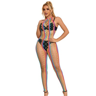 SUBBLIME - 952358 RAINBOW HALTER NECK FISHNET BODYSTOCKING TAMANHO ÚNICO - D-241384 - Dona Pimenta
