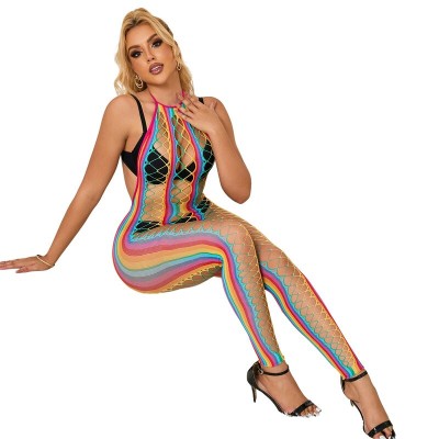 SUBBLIME - 952358 RAINBOW HALTER NECK FISHNET BODYSTOCKING TAMANHO ÚNICO - D-241384 - Dona Pimenta