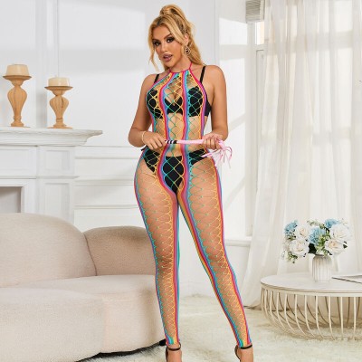 SUBBLIME - 952358 RAINBOW HALTER NECK FISHNET BODYSTOCKING TAMANHO ÚNICO - D-241384 - Dona Pimenta