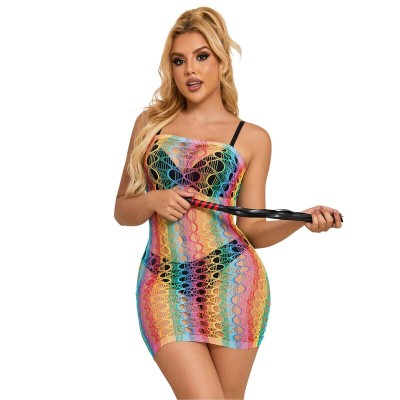 SUBBLIME - 952365 RAINBOW BARE SHOULDER FISHNET BODYSTOCKING TAMANHO ÚNICO - D-241385 - Dona Pimenta