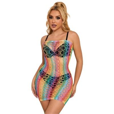 SUBBLIME - 952365 RAINBOW BARE SHOULDER FISHNET BODYSTOCKING TAMANHO ÚNICO - D-241385 - Dona Pimenta