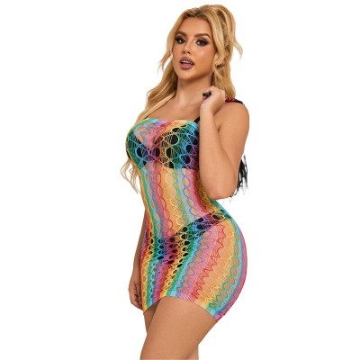 SUBBLIME - 952365 RAINBOW BARE SHOULDER FISHNET BODYSTOCKING TAMANHO ÚNICO - D-241385 - Dona Pimenta