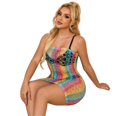 SUBBLIME - 952365 RAINBOW BARE SHOULDER FISHNET BODYSTOCKING TAMANHO ÚNICO - D-241385 - Dona Pimenta