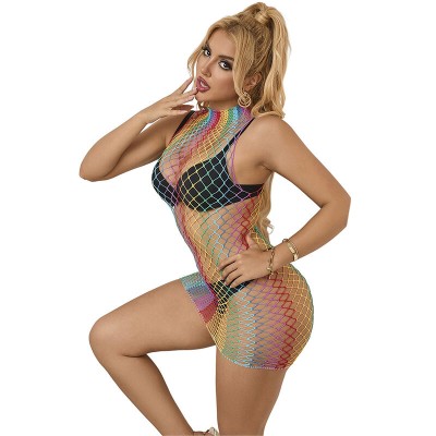 SUBBLIME - 952433 RAINBOW GOLA ALTA SEM MANGAS FISHNET BODYSTOCKING TAMANHO ÚNICO - D-241392 - Dona Pimenta