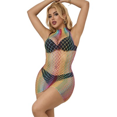 SUBBLIME - 952433 RAINBOW GOLA ALTA SEM MANGAS FISHNET BODYSTOCKING TAMANHO ÚNICO - D-241392 - Dona Pimenta