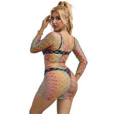 SUBBLIME - 952440 2 PEÇAS FISHNET BODYSTOCKING MANGA COMPRIDA ARCO-ÃRIS TAMANHO ÚNICO - D-241393 - Dona Pimenta