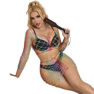 SUBBLIME - 952440 2 PEÇAS FISHNET BODYSTOCKING MANGA COMPRIDA ARCO-ÃRIS TAMANHO ÚNICO - D-241393 - Dona Pimenta