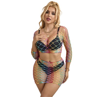 SUBBLIME - 952440 2 PEÇAS FISHNET BODYSTOCKING MANGA COMPRIDA ARCO-ÃRIS TAMANHO ÚNICO - D-241393 - Dona Pimenta