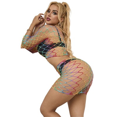 SUBBLIME - 952440 2 PEÇAS FISHNET BODYSTOCKING MANGA COMPRIDA ARCO-ÃRIS TAMANHO ÚNICO - D-241393 - Dona Pimenta