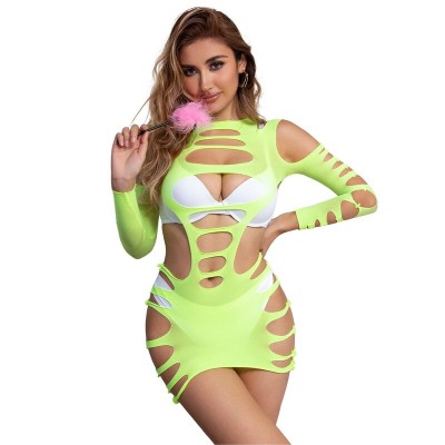 SUBBLIME - 952280 BODYSTOCKING VERDE MANGA LONGA COM REDE ELSTICA TAMANHO ÚNICO - D-241377 - Dona Pimenta