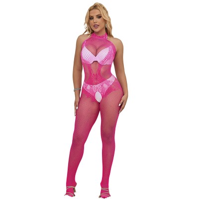 SUBBLIME - 952389 BODYSTOCKING SEM FUNDO DE REDE E RENDA COM GOLA ALTA ROSA TAMANHO ÚNICO - D-241387 - Dona Pimenta