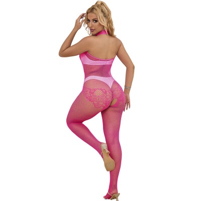 SUBBLIME - 952389 BODYSTOCKING SEM FUNDO DE REDE E RENDA COM GOLA ALTA ROSA TAMANHO ÚNICO - D-241387 - Dona Pimenta
