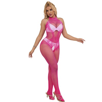 SUBBLIME - 952389 BODYSTOCKING SEM FUNDO DE REDE E RENDA COM GOLA ALTA ROSA TAMANHO ÚNICO - D-241387 - Dona Pimenta