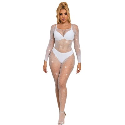 SUBBLIME - 952396 BODYSTOCKING DE REDE COM DIAMANTES MANGA COMPRIDA BRANCO TAMANHO ÚNICO - D-241388 - Dona Pimenta