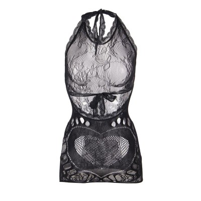 SUBBLIME - 952075 VESTIDO CURTO DE REDE COM DETALHE NAS COSTAS E CORAÇÃO PRETO TAMANHO ÚNICO - D-241356 - Dona Pimenta