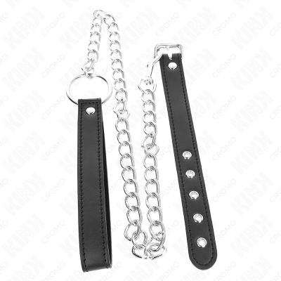 KINK - ANEL DE COURO PARA O PÉNIS 21,5 X 2 CM COM CORRENTE DE METAL DE 60 CM E TIRA DE COURO - D-241280 - Dona Pimenta