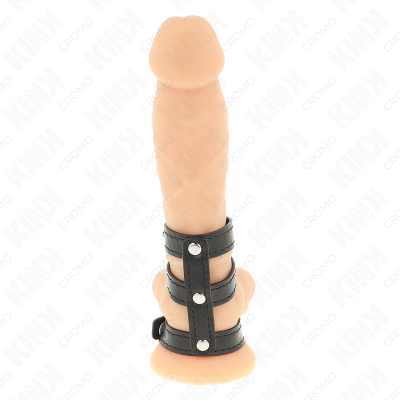 KINK - ANEL DE COURO TRIPLO PARA PÉNIS COM FECHO DE PRESSÃO - D-241245 - Dona Pimenta
