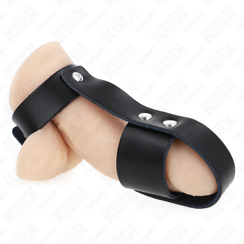 KINK - ANEL DE COURO PARA PÉNIS COM DIVISOR DE BOLAS AJUSTÃVEL - D-241247 - Dona Pimenta