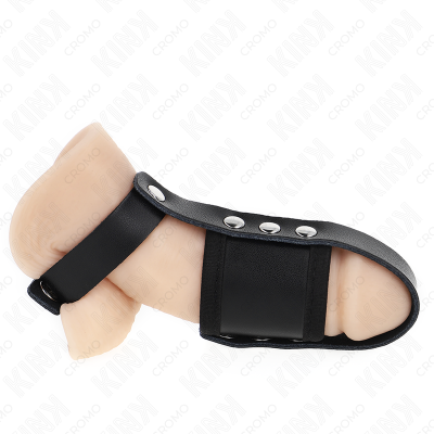 KINK - ANEL DE GAIOLA DE PÉNIS DE COURO COM TIRA DIVISORA DE BOLAS REVESTIDA AJUSTÁVEL - D-241250 - Dona Pimenta