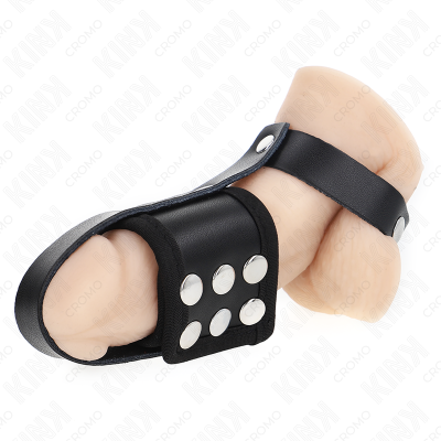 KINK - ANEL DE GAIOLA DE PÉNIS DE COURO COM TIRA DIVISORA DE BOLAS REVESTIDA AJUSTÁVEL - D-241250 - Dona Pimenta