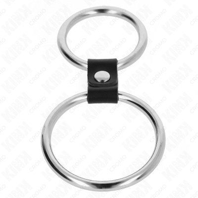 KINK - ANEL DE PÉNIS DUPLO DE METAL 3,7 CM A 5 CM CONECTADO POR TIRA DE COURO MODELO 1 - D-241263 - Dona Pimenta