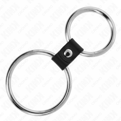 KINK - ANEL DE PÉNIS DUPLO DE METAL 3,7 CM A 5 CM CONECTADO POR TIRA DE COURO MODELO 1 - D-241263 - Dona Pimenta