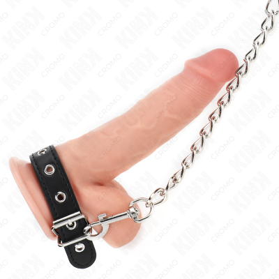 KINK - ANEL DE COURO PARA PÉNIS COM CORRENTE 21,5 X 2 CM E CORRENTE DE METAL 60 CM - D-241264 - Dona Pimenta