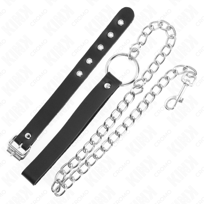 KINK - ANEL DE COURO PARA PÉNIS COM CORRENTE 21,5 X 2 CM E CORRENTE DE METAL 60 CM - D-241264 - Dona Pimenta